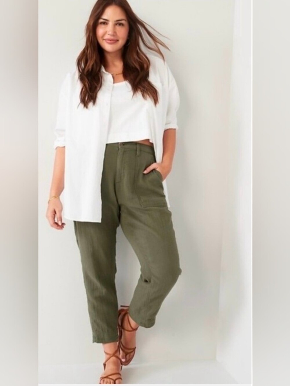 Old Navy High-Waisted Slouchy Tapered Cropped Arugula Pants Size Small